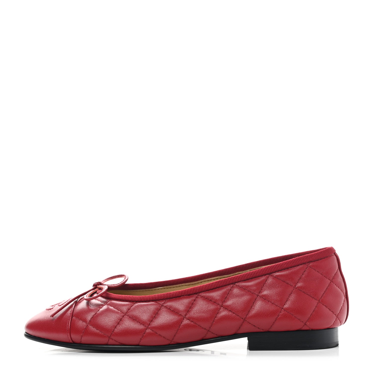 Chanel Lambskin Quilted CC Cap Toe Ballerina Flats 36.5 Red 1 of 9