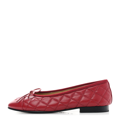 Chanel Lambskin Quilted CC Cap Toe Ballerina Flats 36.5 Red 1 of 9