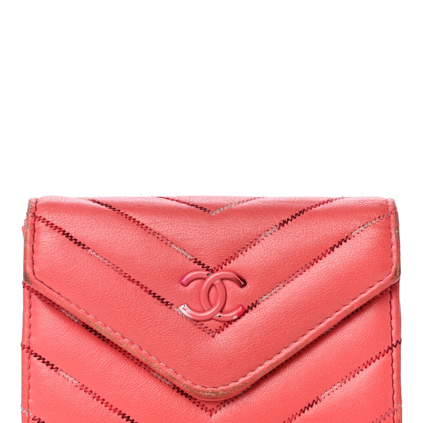 Lambskin Chevron Quilted Card Holder Pink