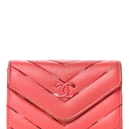 Chanel Lambskin Chevron Quilted Card Holder Pink 9 of 19