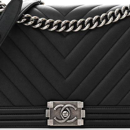 Chanel Calfskin Chevron Quilted New Medium Boy Flap Black 8 of 11