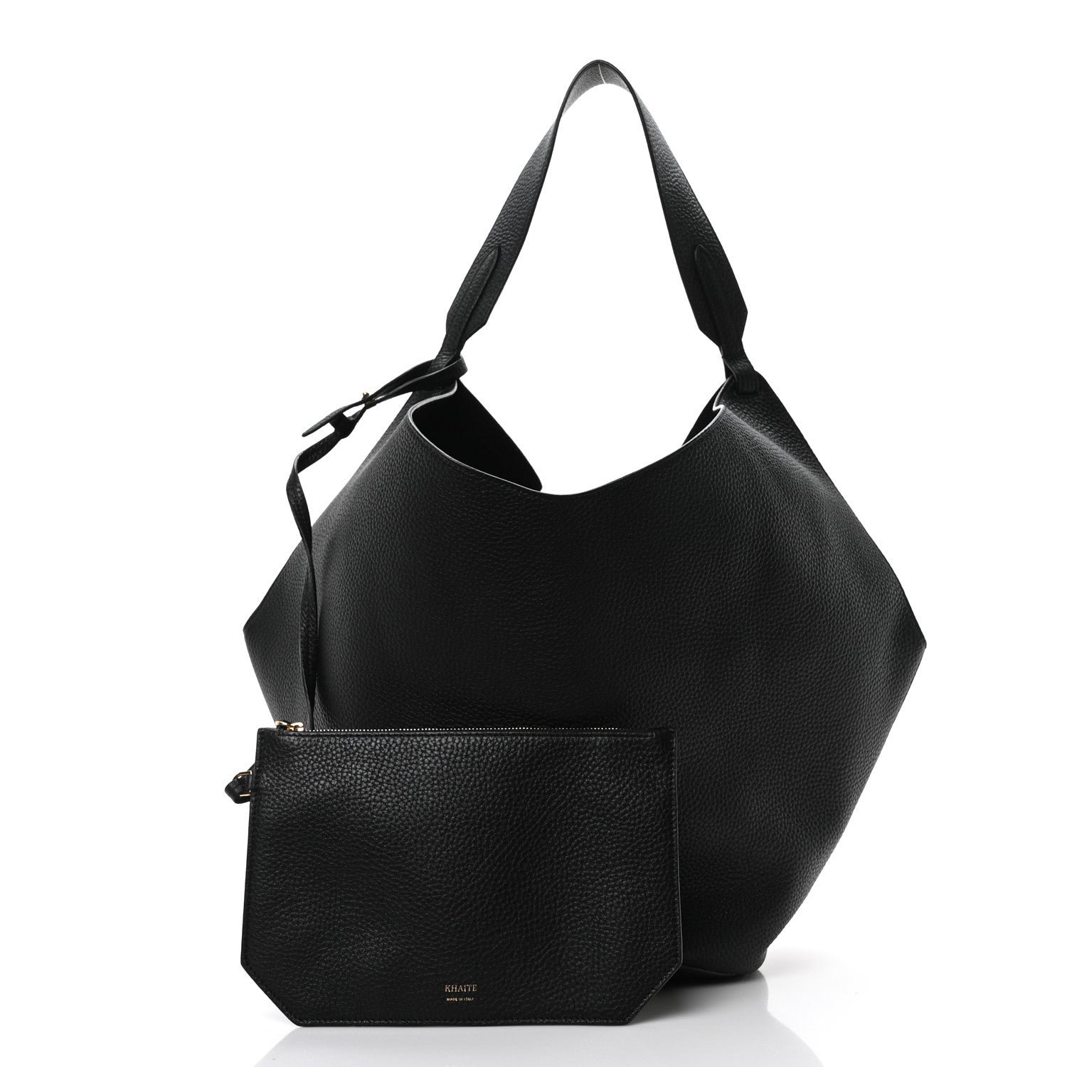 Khaite Pebbled Sport Calfskin Medium Lotus Tote Black 3 of 10