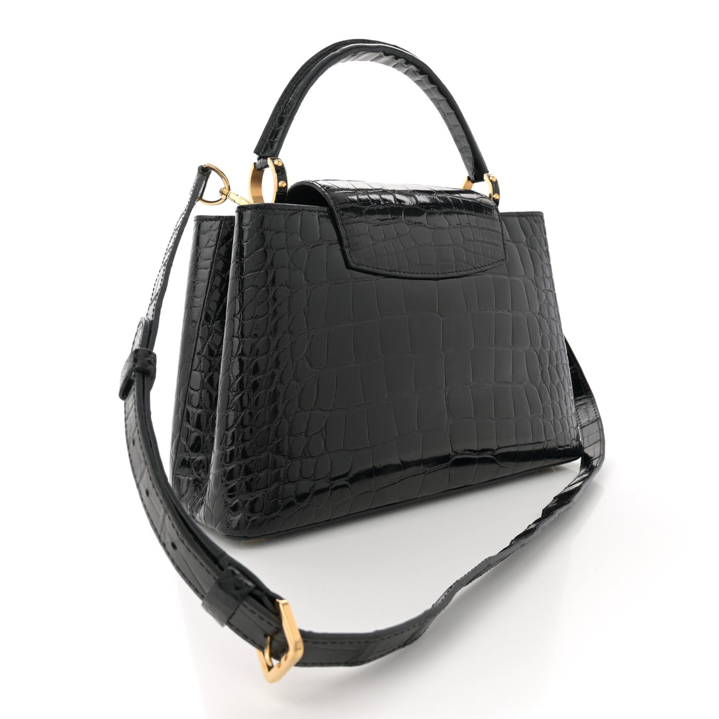 Brilliant Alligator Capucines PM Black