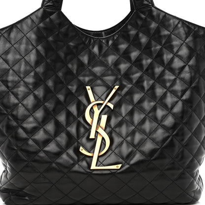 Saint Laurent Lambskin Quilted Maxi Icare Shopping Tote Black 8 of 11