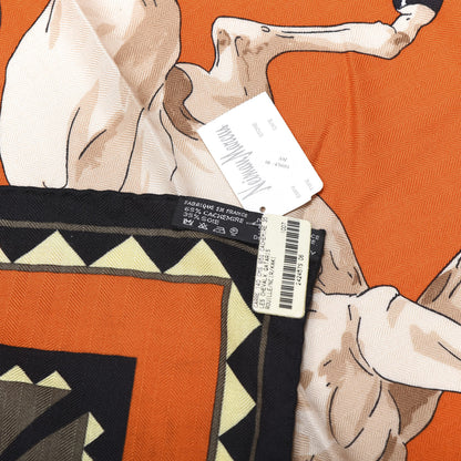 Hermes Cashmere Silk Les Chevaux Qataris Shawl 140 Rouille Black Kaki 4 of 4