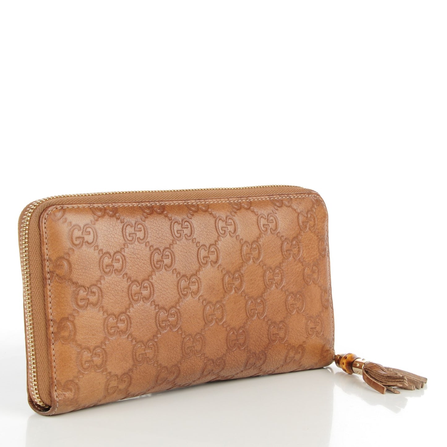 Guccissima Bamboo Tassel Zip Around Wallet Natural Brown
