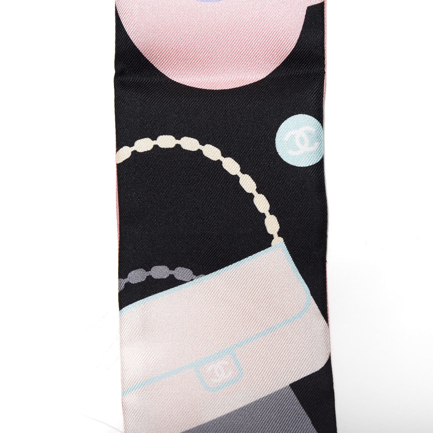 Silk Twill Slim Bandeau Scarf Pink Black