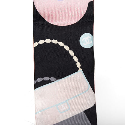 Chanel Silk Twill Slim Bandeau Scarf Pink Black 3 of 3