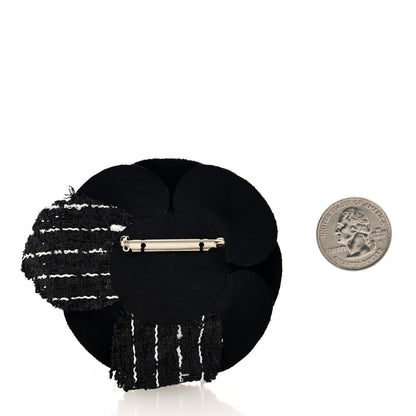 Chanel Tweed Fabric Camellia Pin Brooch Black 2 of 3