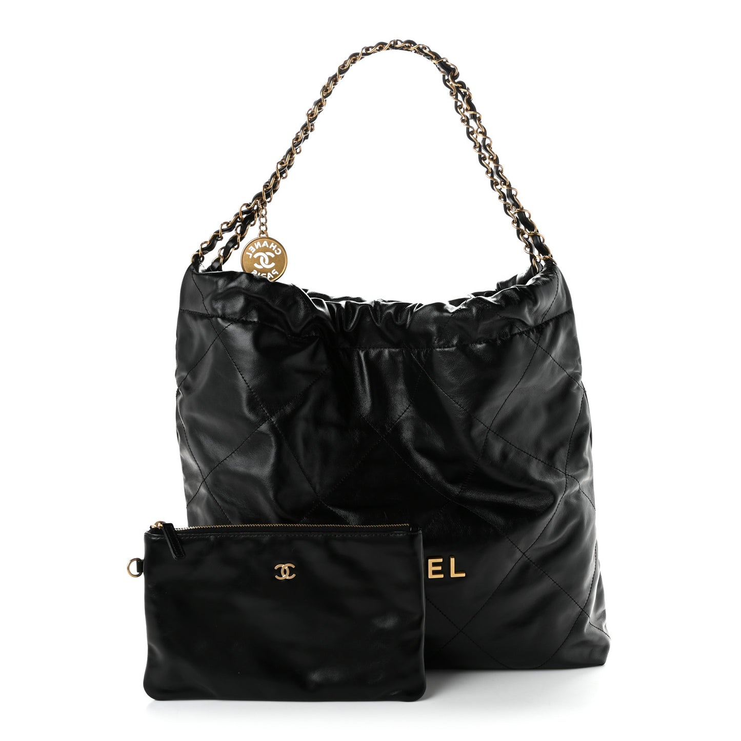 Shiny Calfskin Quilted Chanel 22 Black