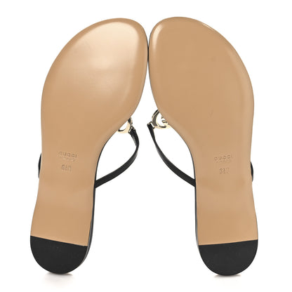 Gucci Lifford Calfskin Interlocking G Thong Sandals 36.5 Black 6 of 9