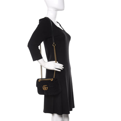 Gucci Velvet Matelasse Mini GG Marmont Shoulder Bag Black 3 of 12