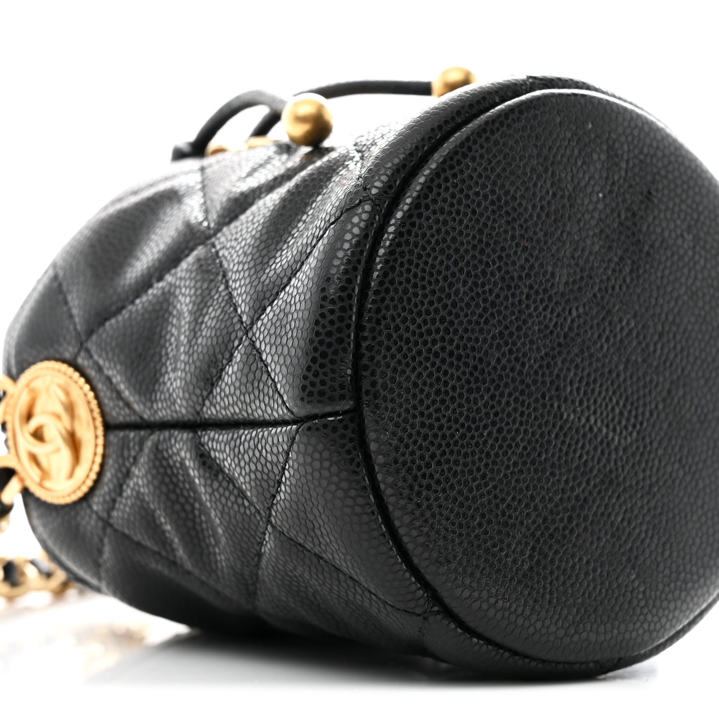 Caviar Quilted Twist Your Buttons Micro Bucket Bag Black