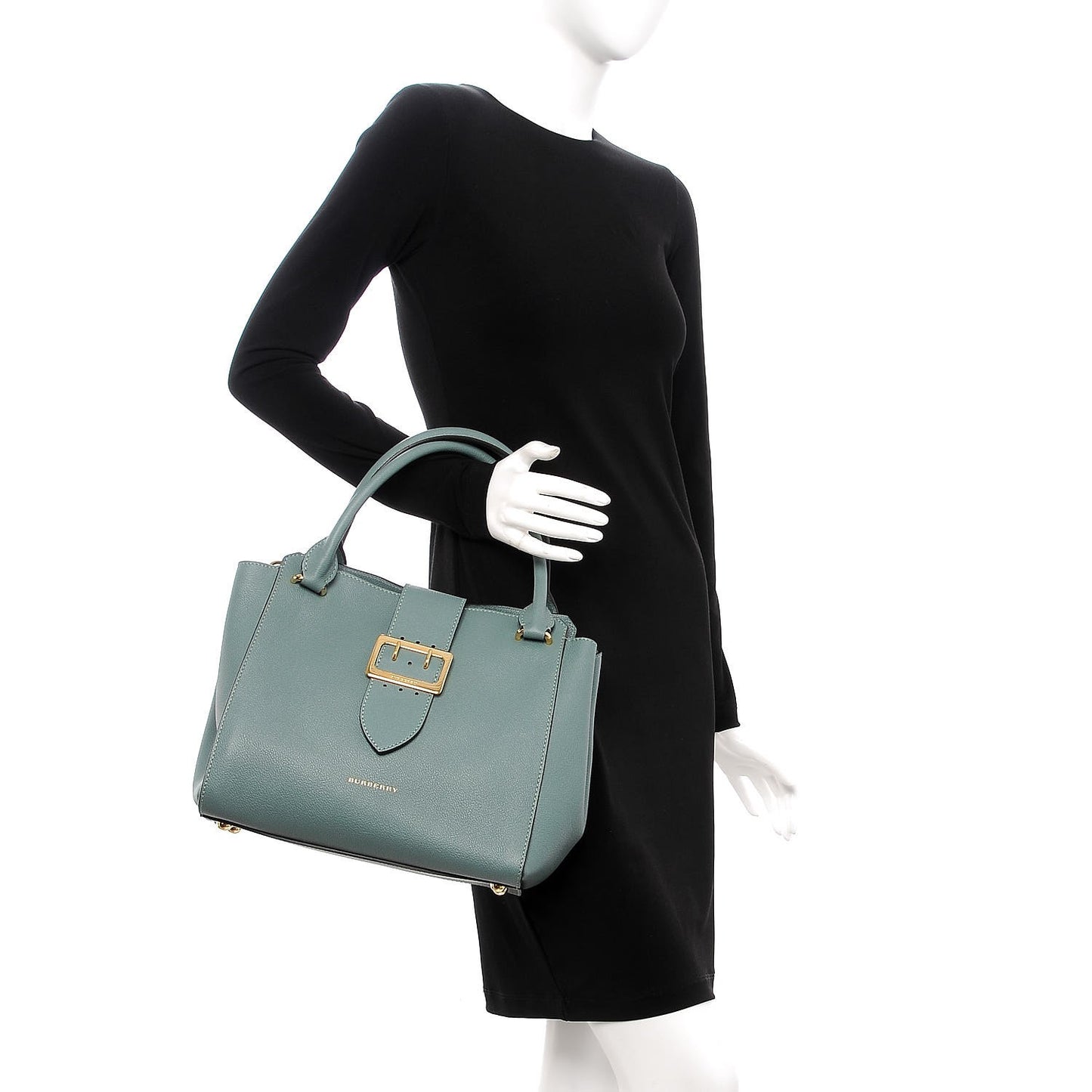 Soft Grain Calfskin Medium Buckle Tote Celadon Blue