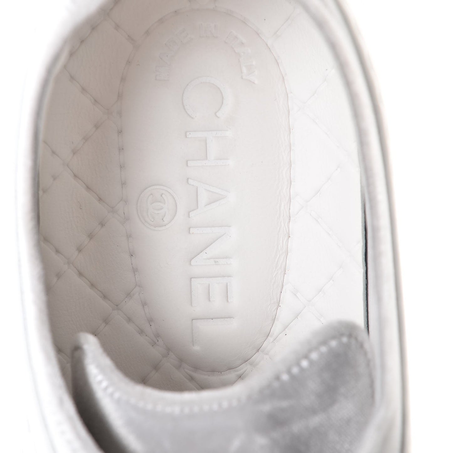 Calfskin Velvet Womens CC Sneakers 41.5 White Silver