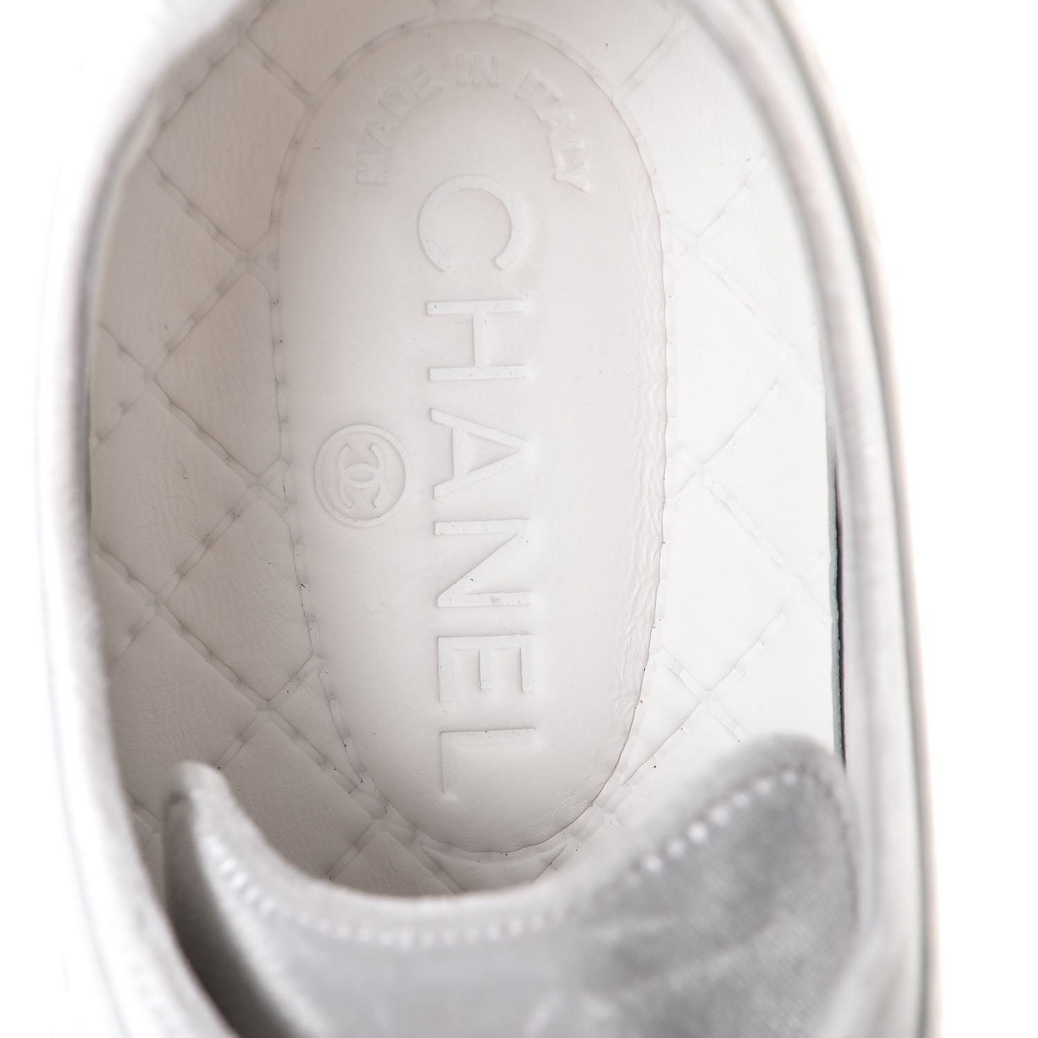 Chanel Calfskin Velvet Womens CC Sneakers 41.5 White Silver 8 of 9