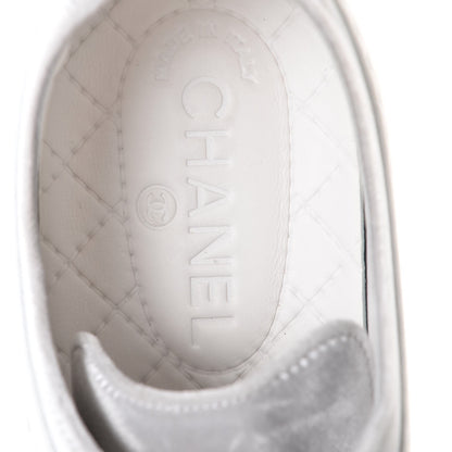 Chanel Calfskin Velvet Womens CC Sneakers 41.5 White Silver 8 of 9