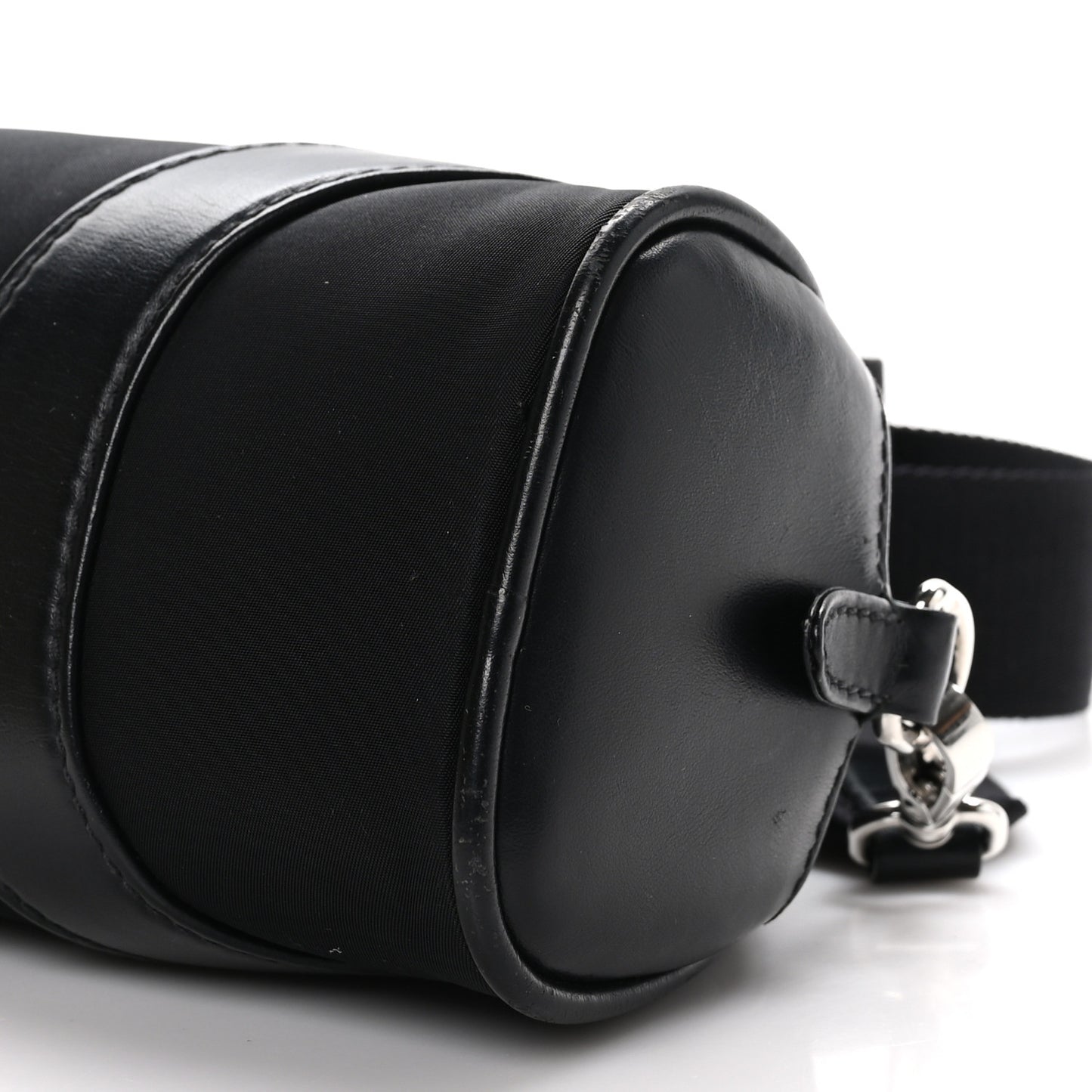 Nylon Soft Calfskin Bowling Crossbody Bag Black