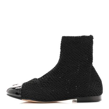 Chanel Crochet Patent Cap Toe Short Ankle Boots 35 Black 1 of 11