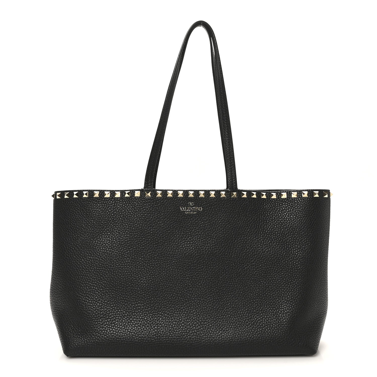 Valentino Garavani Grained Calfskin Small Rockstud Shoulder Tote Black 1 of 9