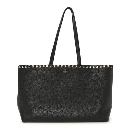 Valentino Garavani Grained Calfskin Small Rockstud Shoulder Tote Black 1 of 9