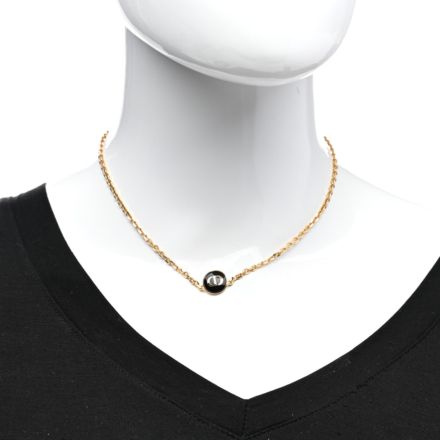 Christian Dior Metal CD Logo Necklace Gold Black 2 of 5
