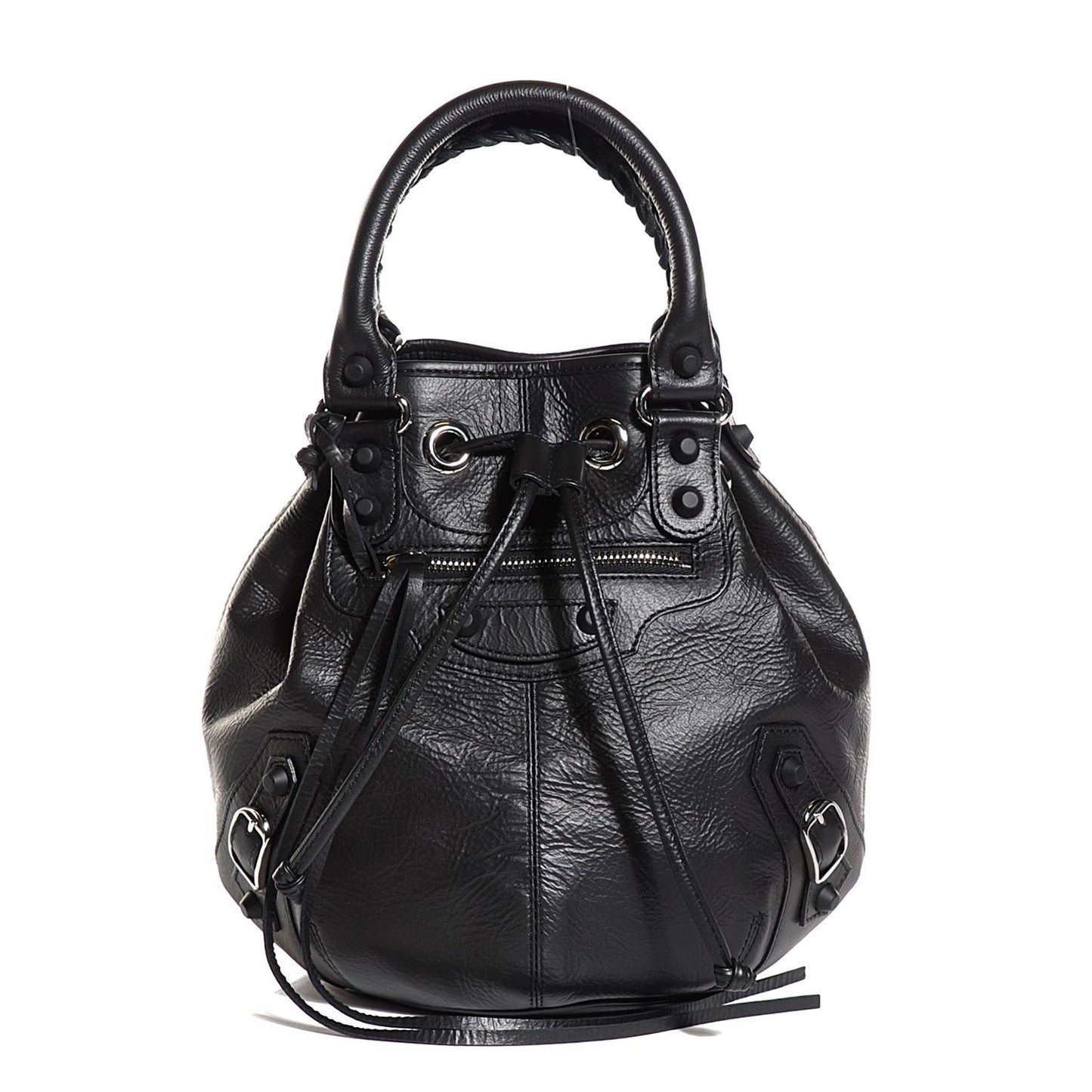 Matte Goatskin Rubber Covered Classic Hardware Mini Pompon Black