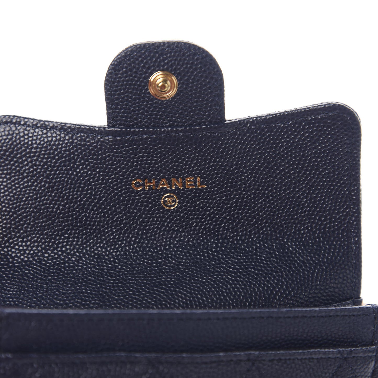 Caviar Quilted Flap Card Holder Wallet Navy Blue
