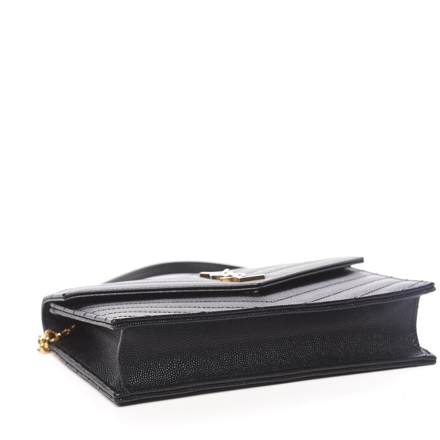 Saint Laurent Grain De Poudre Matelasse Chevron Monogram Envelope Chain Wallet Black 7 of 18