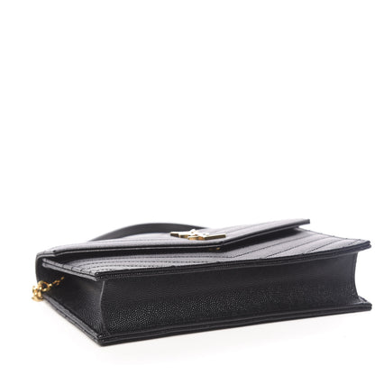 Saint Laurent Grain De Poudre Matelasse Chevron Monogram Envelope Chain Wallet Black 7 of 18