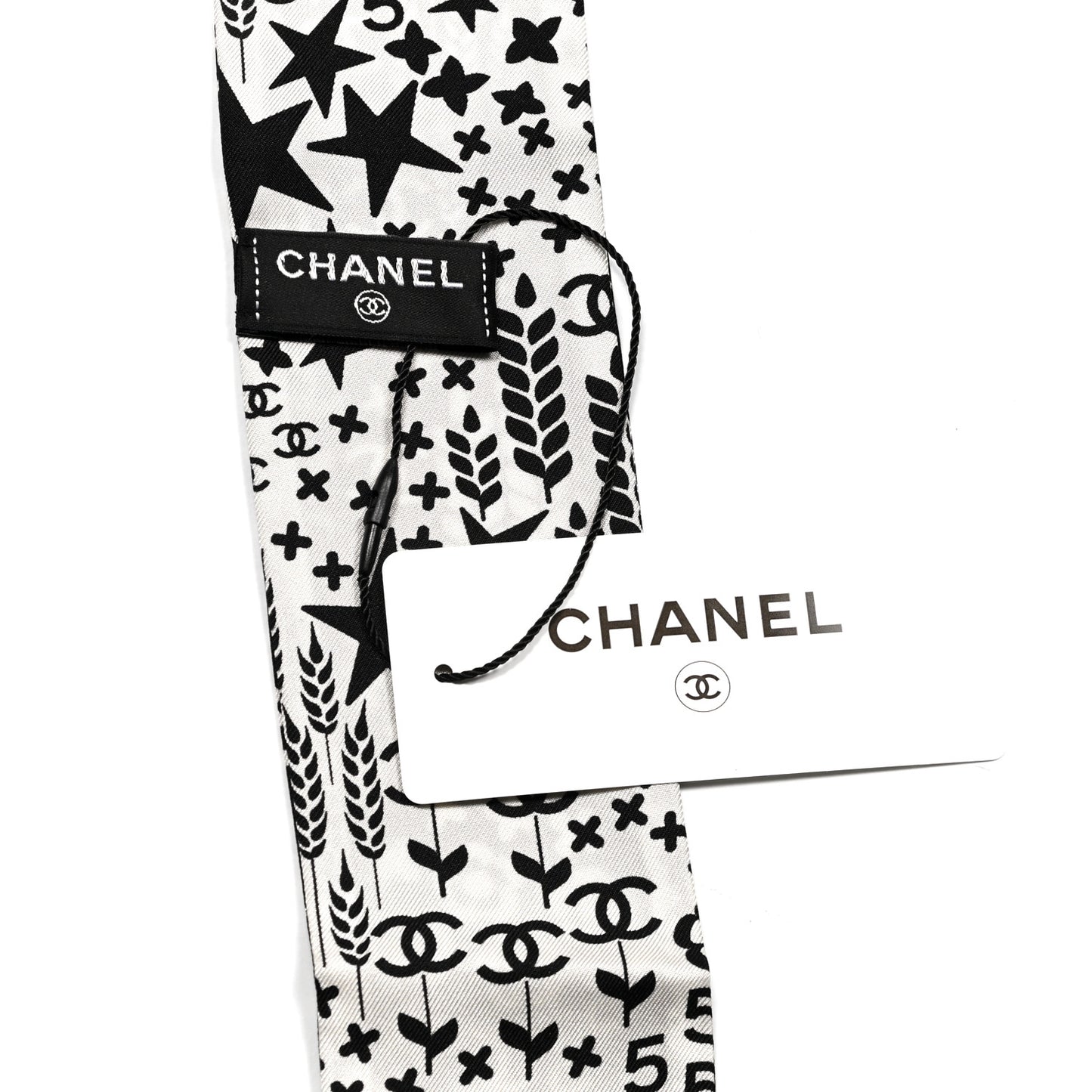 Silk CC Slim Bandeau Scarf Black Ecru