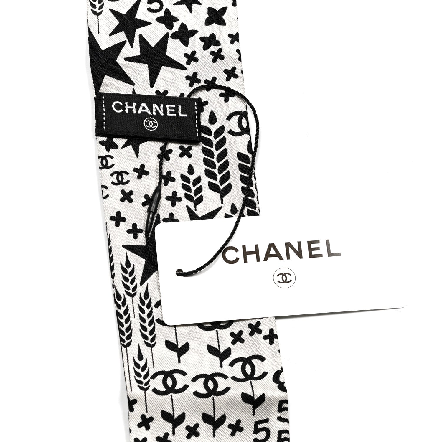 Chanel Silk CC Slim Bandeau Scarf Black Ecru 3 of 3