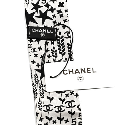Chanel Silk CC Slim Bandeau Scarf Black Ecru 3 of 3