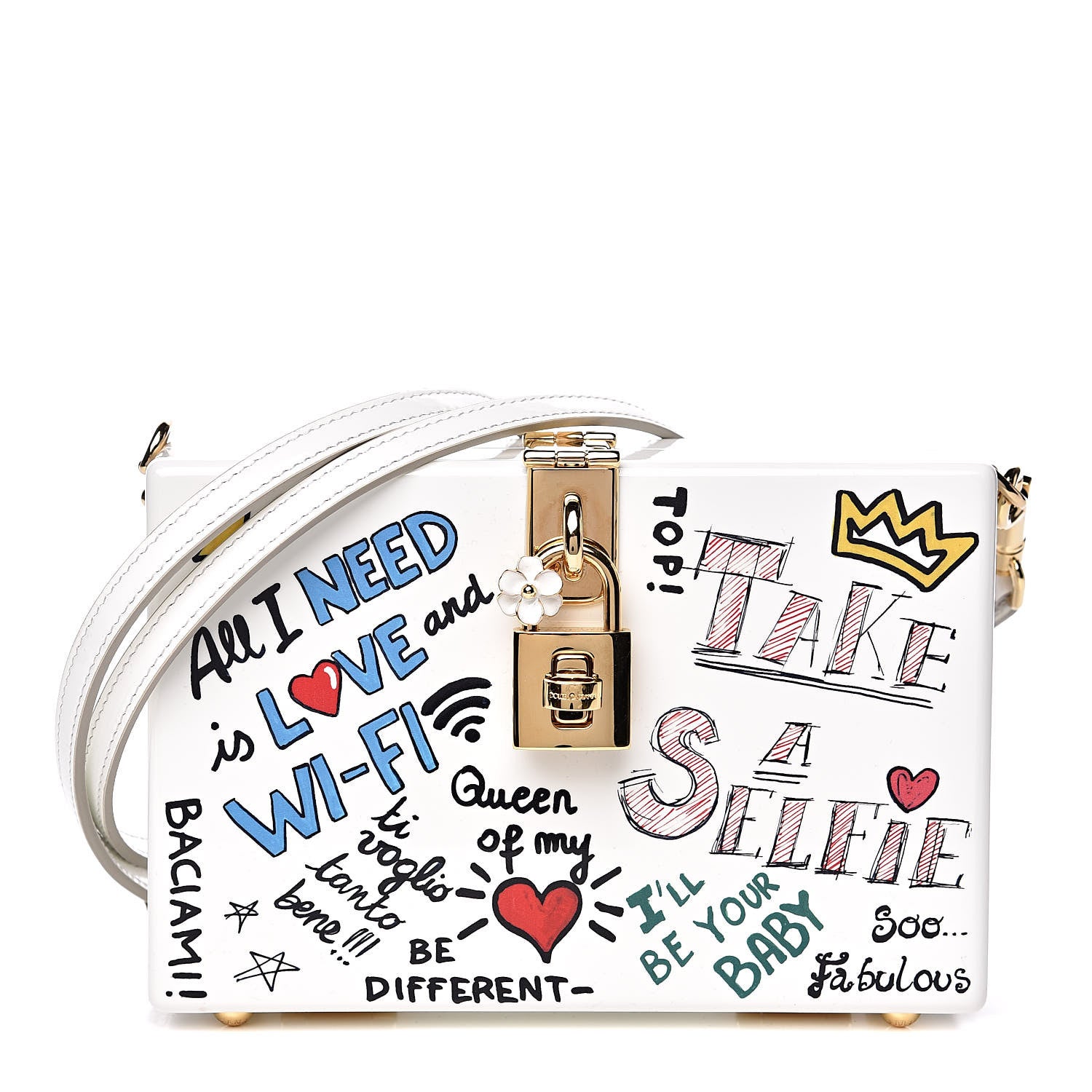 Dolce & Gabbana Acrylic Graffiti Printed Box Crossbody Bag White 1 of 9