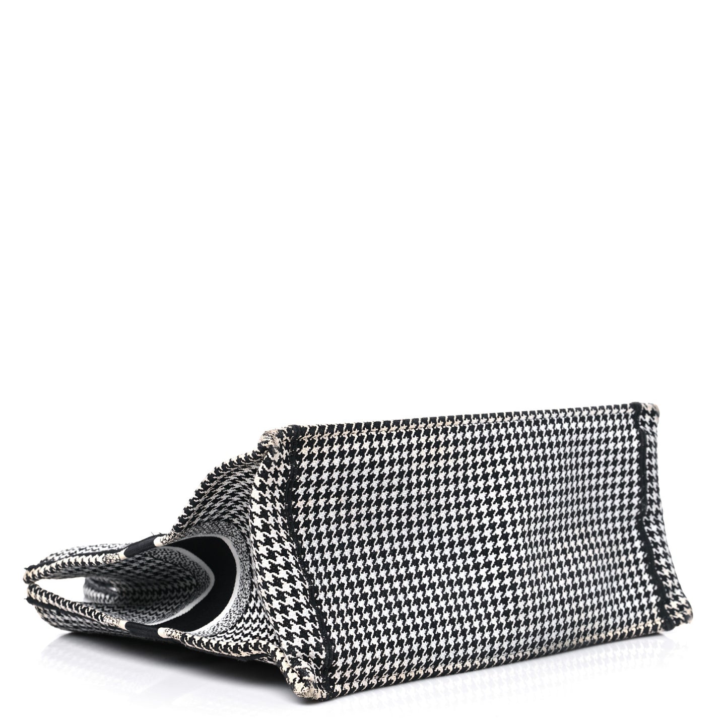 Canvas Houndstooth Embroidered Large Book Tote Black White