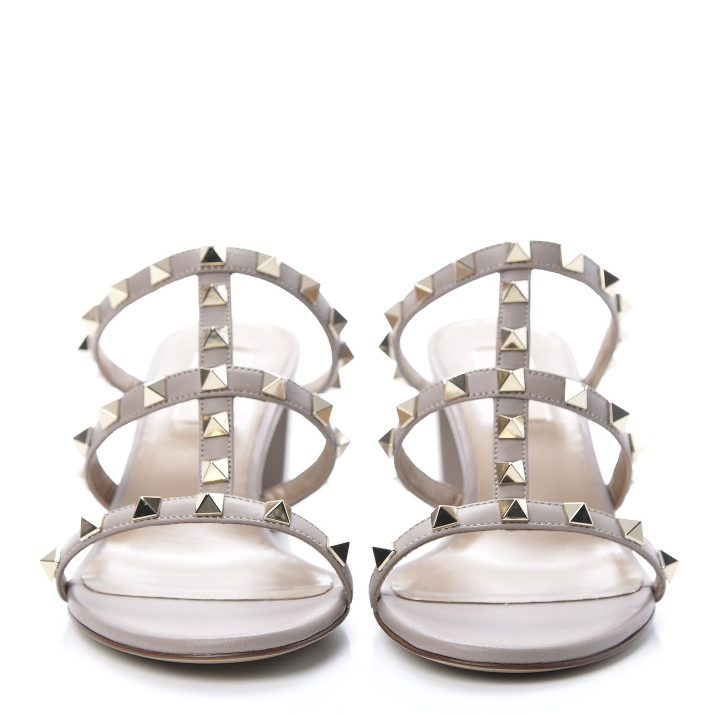 Calfskin Rockstud 60mm Caged Slide Sandals 36.5 Poudre