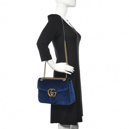 Gucci Velvet Matelasse Medium GG Marmont Shoulder Bag Cobalt Blue 2 of 8