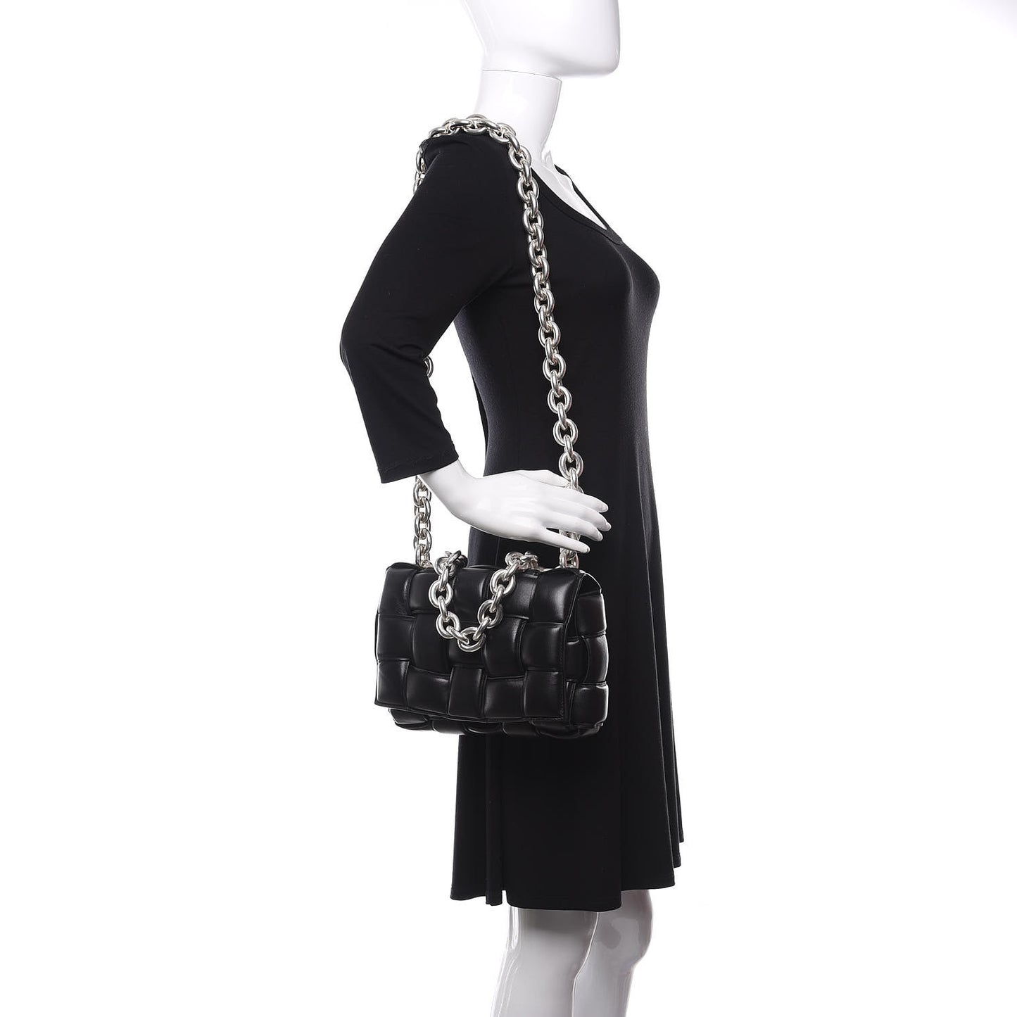 Lambskin Maxi Intreccio Padded Chain Cassette Crossbody Bag Black