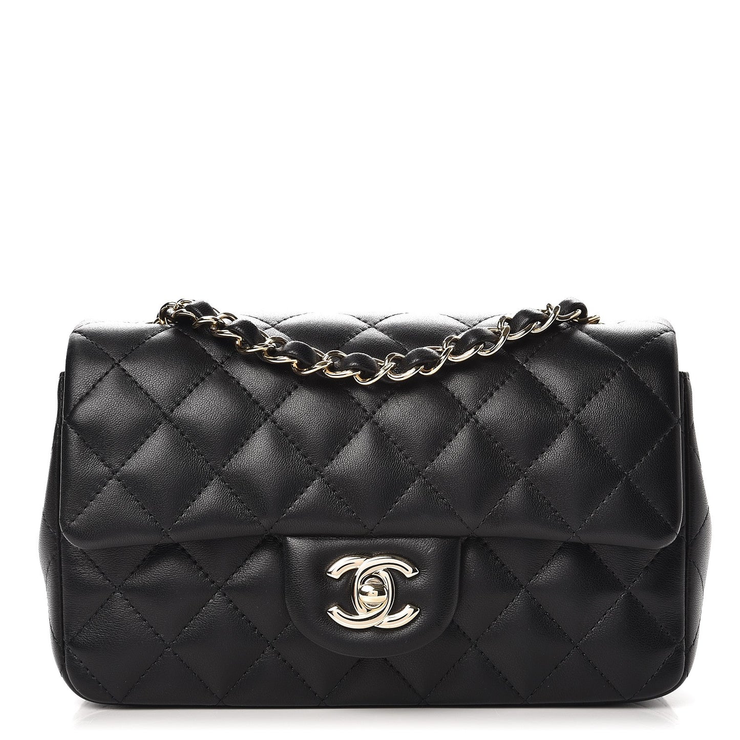 Lambskin Quilted Mini Rectangular Flap Black