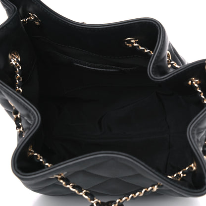 Chanel Lambskin Quilted CC Dweller Drawstring Bucket Bag Black 4 of 4