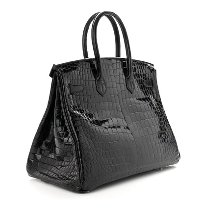 Hermes Shiny Porosus Crocodile Birkin 35 Black 3 of 11