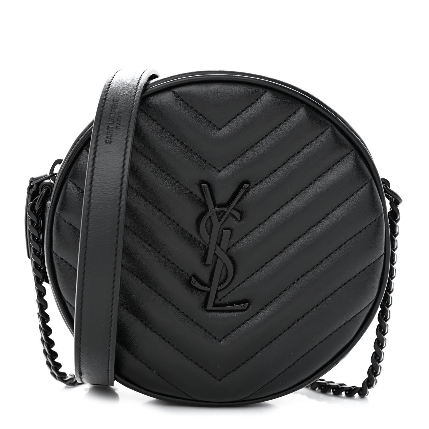 Calfskin Matelasse Chevron Round Vinyle Camera Bag Black
