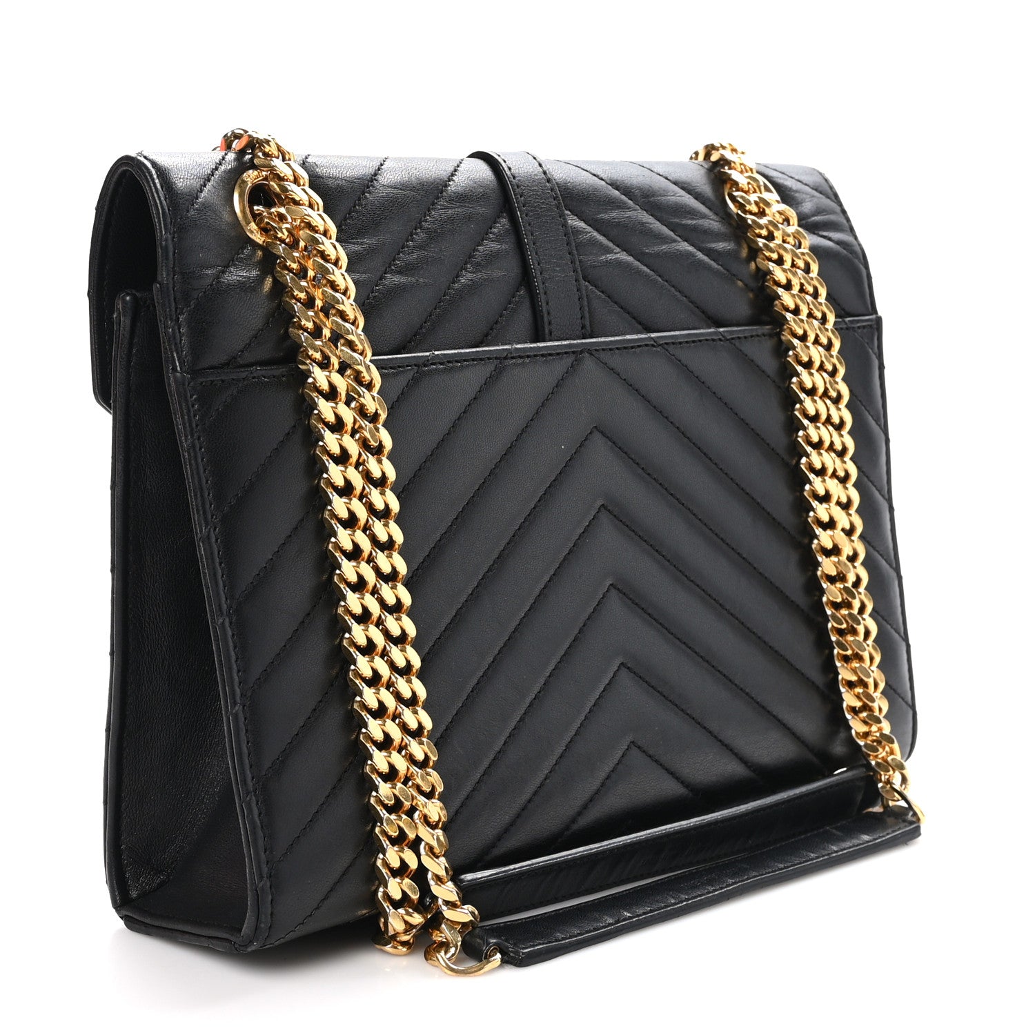 Saint Laurent Calfskin Matelasse Chevron Medium Monogram Satchel Black 3 of 10