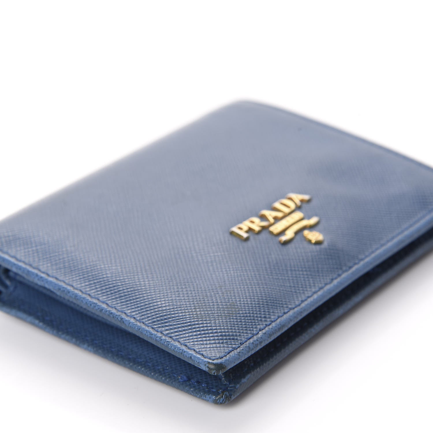 Prada Saffiano Metal Compact Snap Bi-Fold Wallet Cobalto 6 of 9