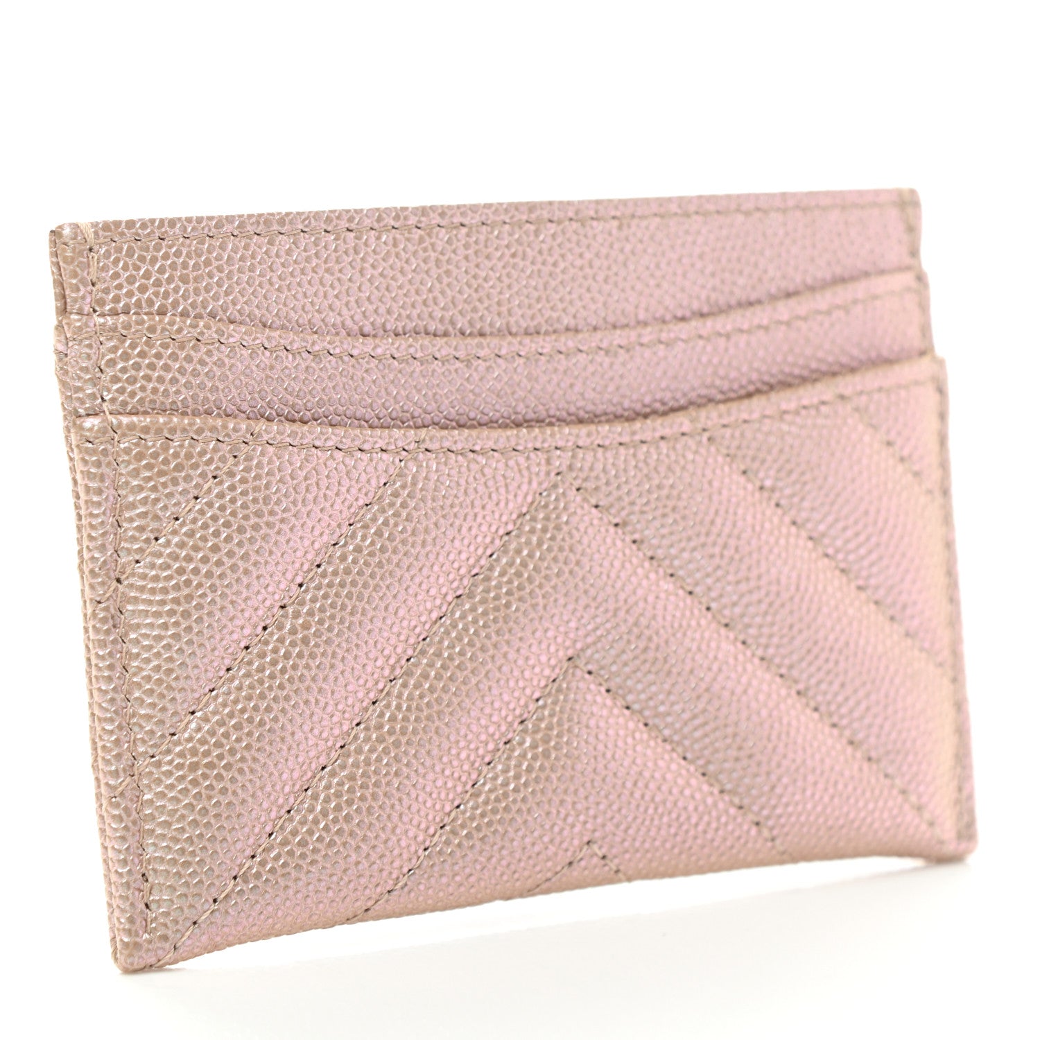 Chanel Iridescent Caviar Chevron Quilted Card Holder Beige 3 of 9
