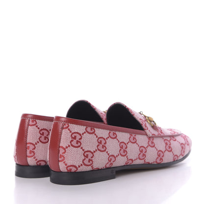 Gucci Canvas GG Monogram Horsebit Womens Jordaan Loafers 38 Gardenia Hibiscus Red 4 of 11