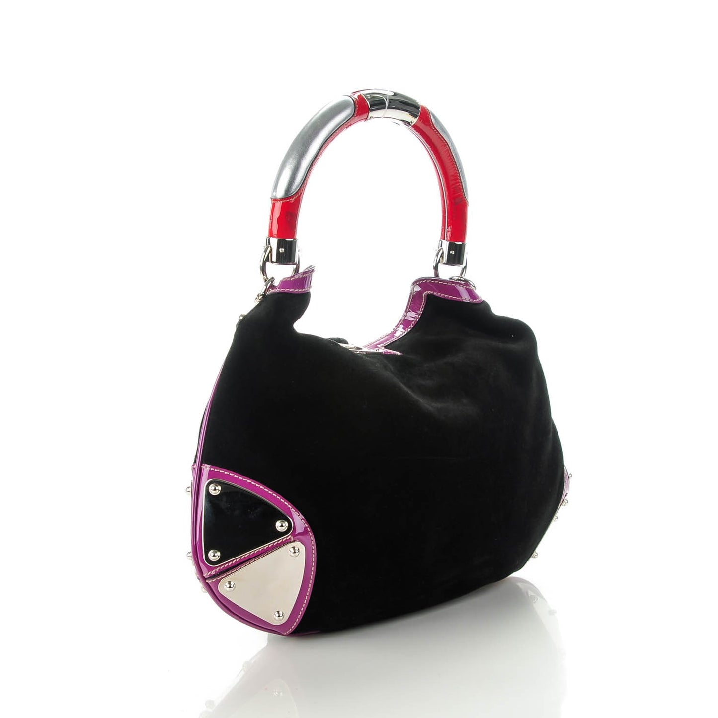 Suede Medium Indy Top Handle Hobo Black Purple Red