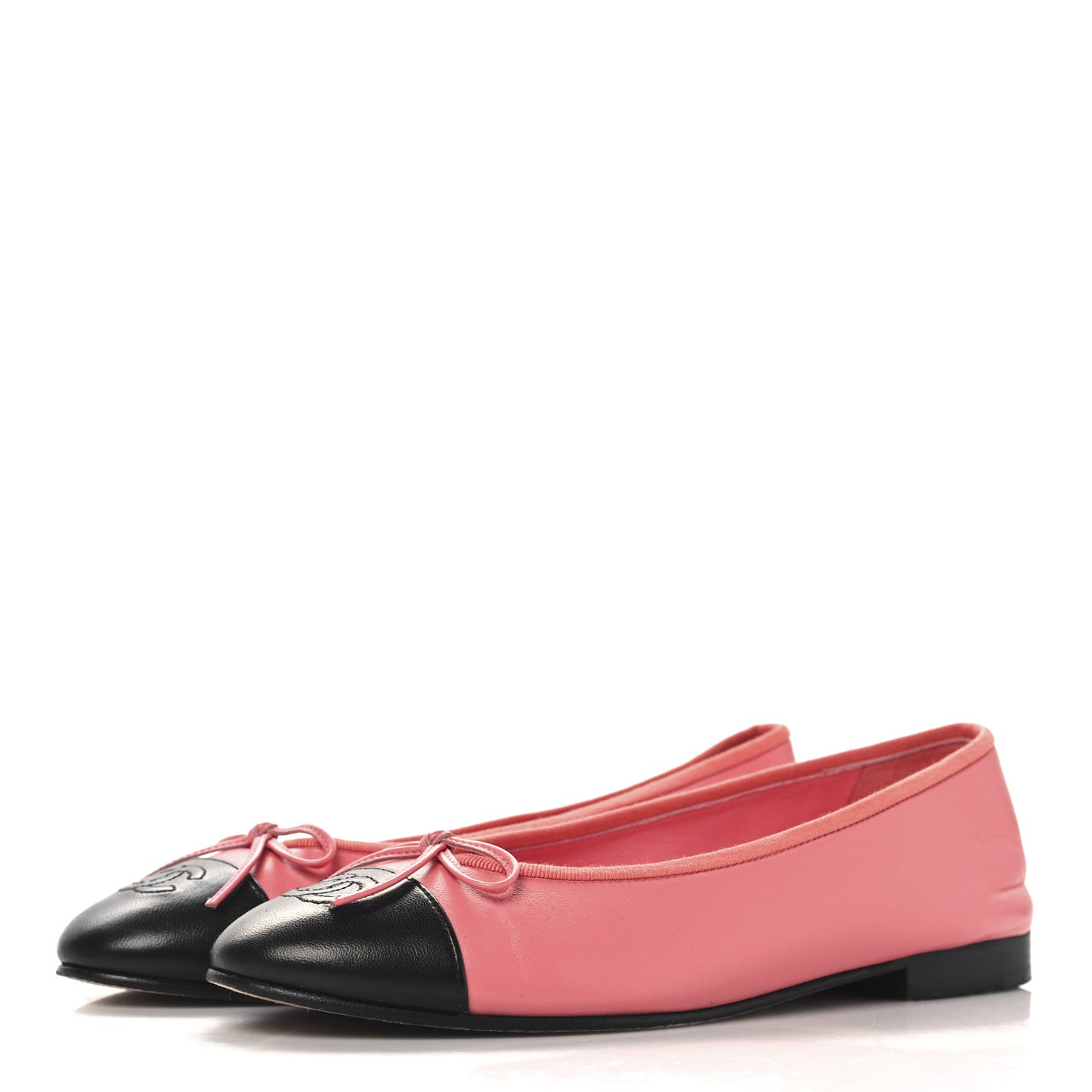 Lambskin Cap Toe CC Ballerina Flats 39 Coral Black