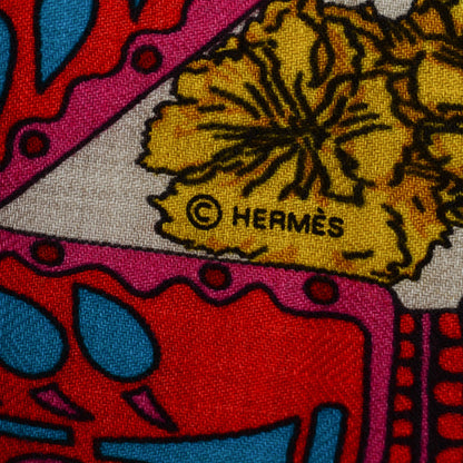 Hermes Cashmere Silk La Danse Du Cheval Shawl 140 Naturel Rose Vert 5 of 6