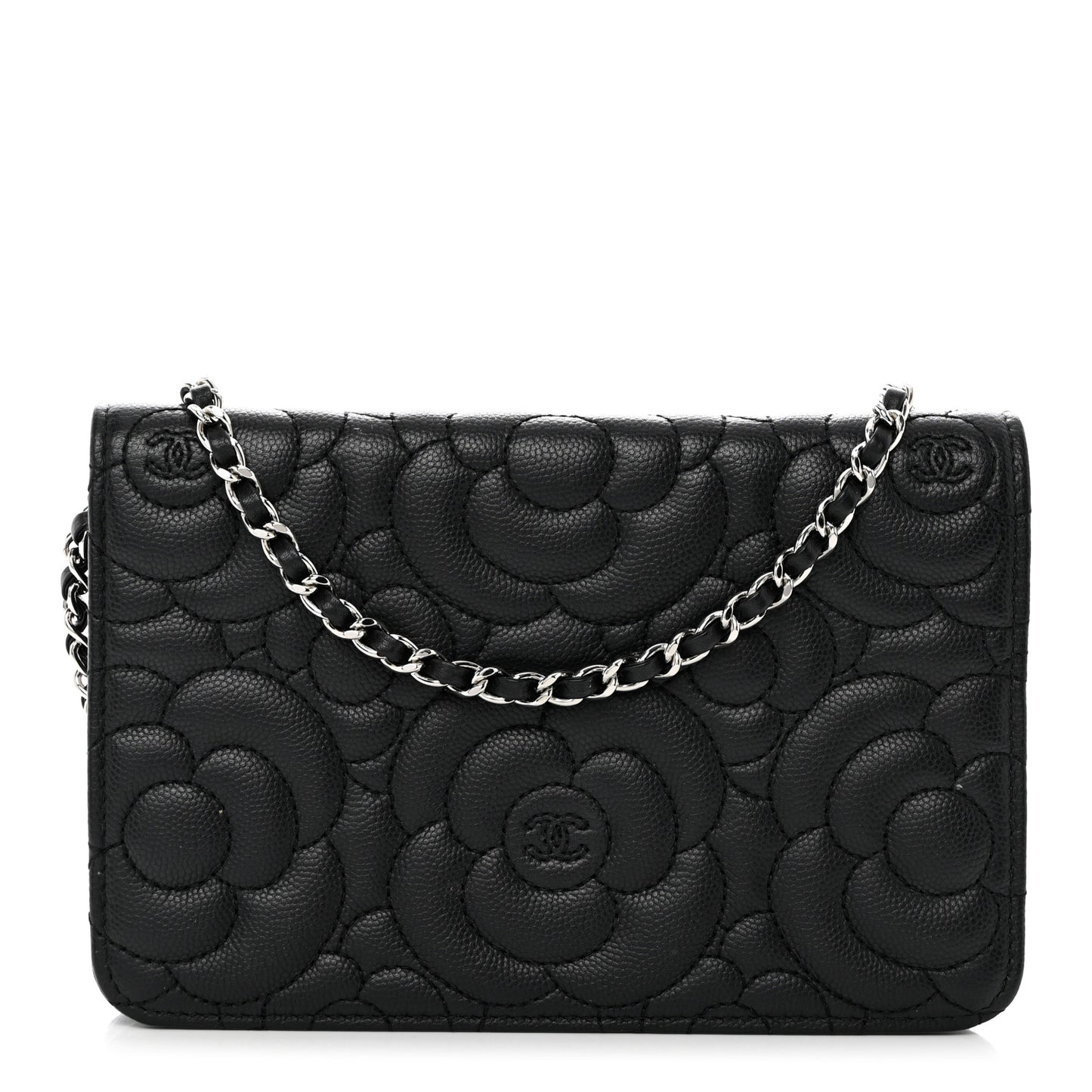 Caviar Camellia Embossed Wallet On Chain WOC Black